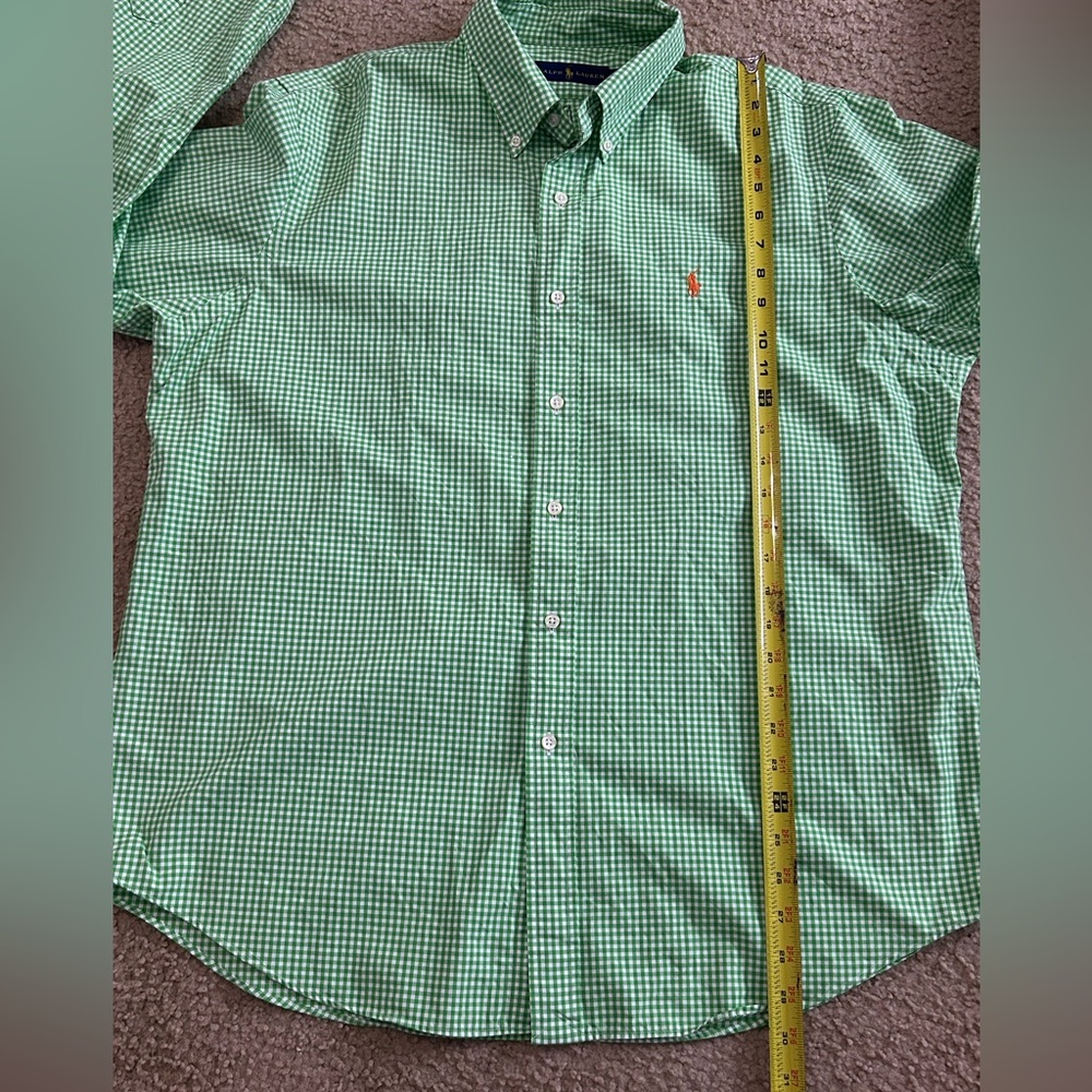 Ralph Lauren Button Down Checkered Long Sleeve Shirt Green Men's XL Orange Pony - Picture 7 of 7